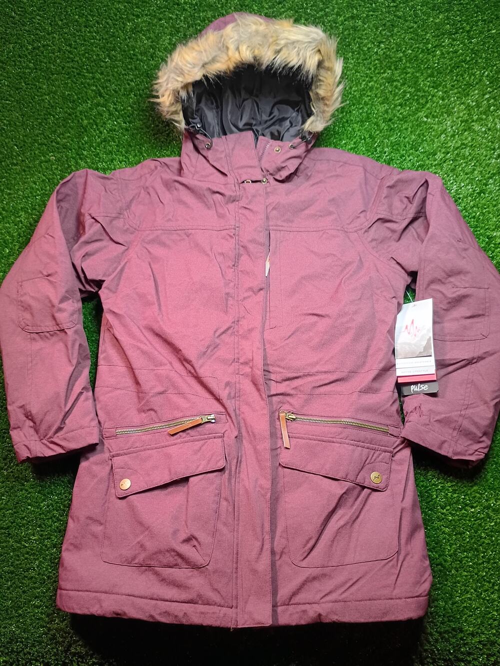 Pulse Women's Burgundy Hooded Jacket with Faux Fur Hood - New with Tags, Size M